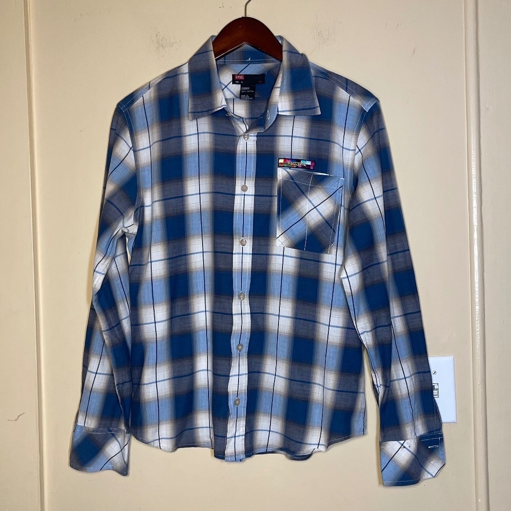 Diesel Blue and White Plaid Shirt